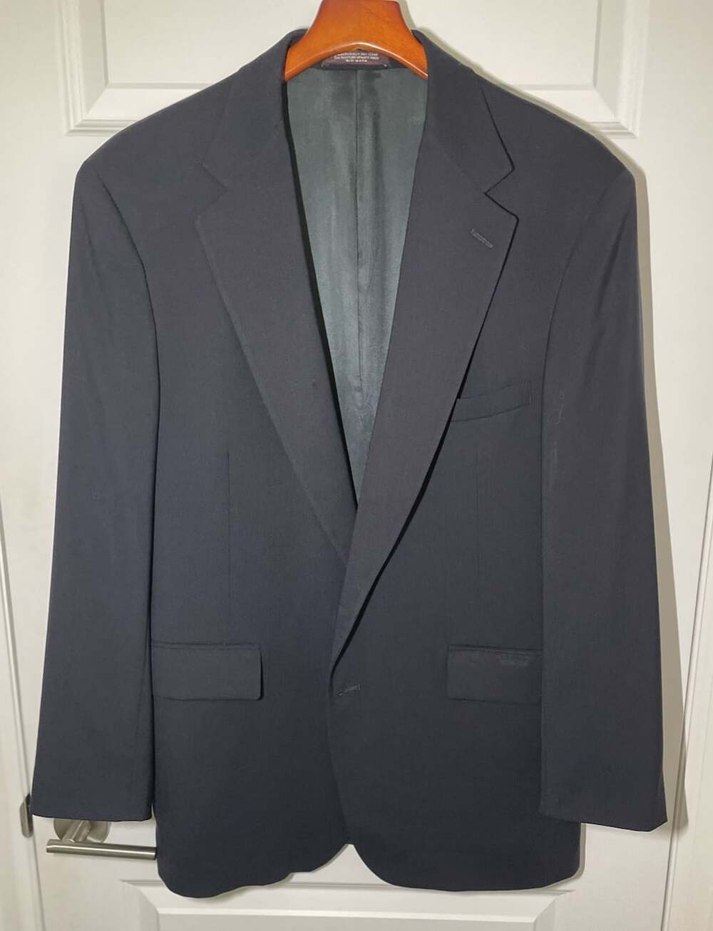 Vintage 80s or 90s Evan-Picone Mens 44R Navy Blue Blazer Sport Coat Made in USA